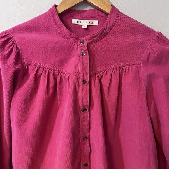 Xirena Corduroy Emilia Shirt XS Cotton Pink Velvet Button Front Pink Relaxed Fit - Picture 6 of 12